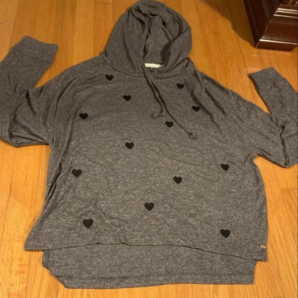 Pink pullover cozy gray clay with hearts